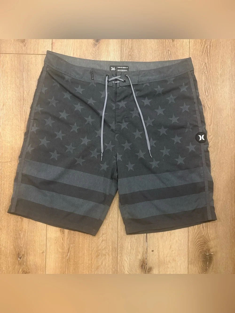 Hurley Phantom Board Shorts Mens 36 Black Gray Star Print Buckle Exclusive Surf